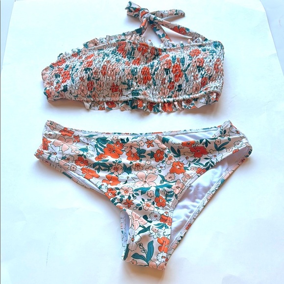 NWOT Modest Floral Bikini Set with Rushed Ruffle Top size M - Picture 2 of 7